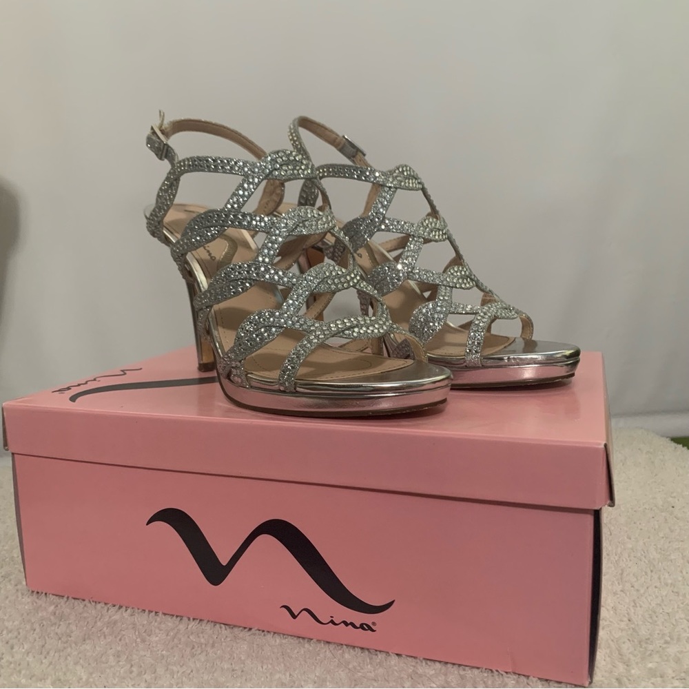 Silver sparkling heels